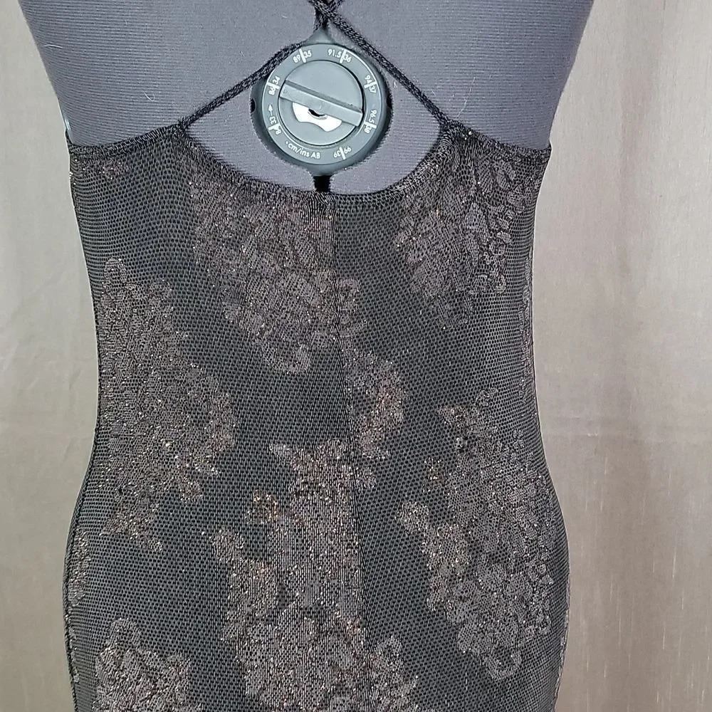 HOURGLASS Brown Floral Glittery Evening Dress Medium - Picture 9 of 12